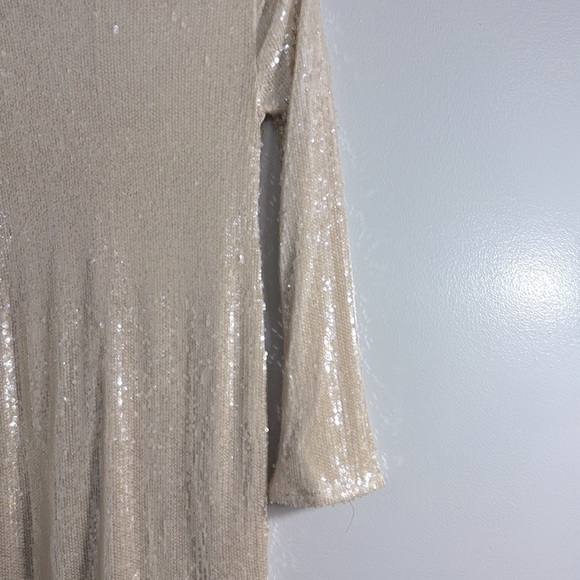 Wild Fable Sequin V-Neck Dress in Cream Size Small Pull Over Long Sleeves - Picture 6 of 10